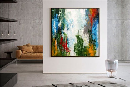 Yeşil Mavi Siparişe Özel Soyut Yağlı Boya Tablo