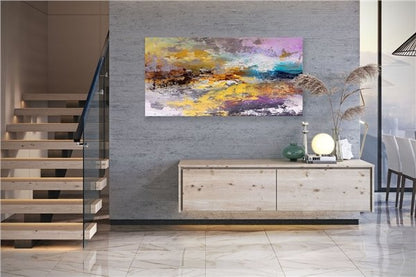 Pembe Mavi ve Sarı Siparişe Özel Soyut Yağlı Boya Tablo