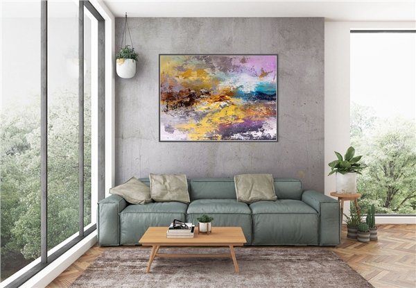 Pembe Mavi ve Sarı Siparişe Özel Soyut Yağlı Boya Tablo