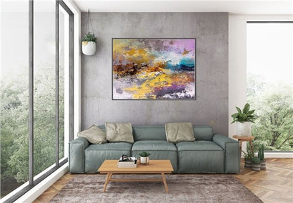 Pembe Mavi ve Sarı Siparişe Özel Soyut Yağlı Boya Tablo