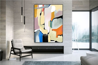 Renkli Desenlerin Formu Siparişe Özel Soyut Yağlı Boya Tablo