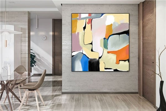 Renkli Desenlerin Formu Siparişe Özel Soyut Yağlı Boya Tablo