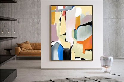 Renkli Desenlerin Formu Siparişe Özel Soyut Yağlı Boya Tablo