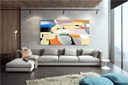 Renkli Desenlerin Formu Siparişe Özel Soyut Yağlı Boya Tablo