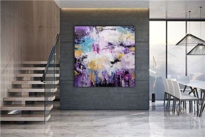Mor Mavi ve Sarı Siparişe Özel Soyut Yağlı Boya Tablo