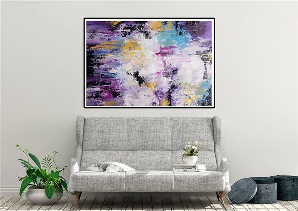 Mor Mavi ve Sarı Siparişe Özel Soyut Yağlı Boya Tablo