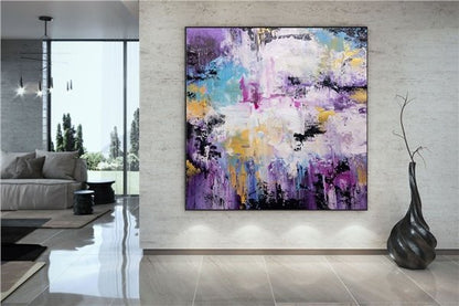 Mor Mavi ve Sarı Siparişe Özel Soyut Yağlı Boya Tablo