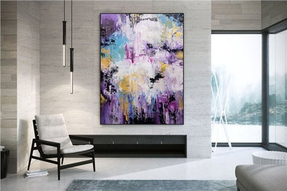 Mor Mavi ve Sarı Siparişe Özel Soyut Yağlı Boya Tablo