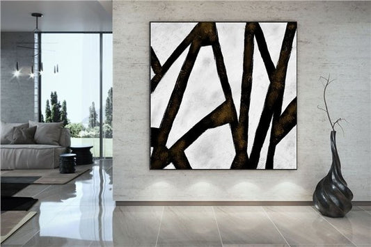 İskandinav Beyaz Siyah Siparişe Özel Soyut Yağlı Boya Tablo