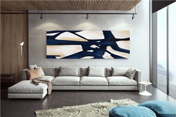 Lacivert İskandinav Siparişe Özel Soyut Yağlı Boya Tablo