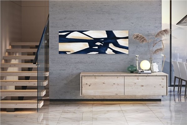 Lacivert İskandinav Siparişe Özel Soyut Yağlı Boya Tablo