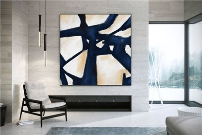 Lacivert İskandinav Siparişe Özel Soyut Yağlı Boya Tablo