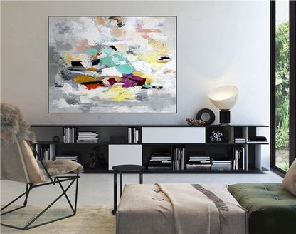 Bej Sarı Minimalist Siparişe Özel Soyut Yağlı Boya Tablo