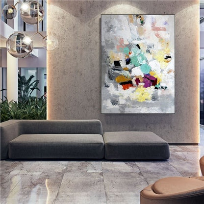 Bej Sarı Minimalist Siparişe Özel Soyut Yağlı Boya Tablo