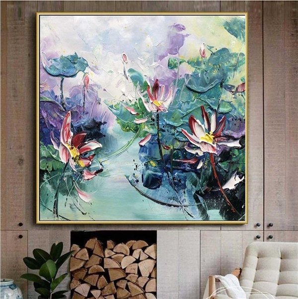 Renkli Lotus Siparişe Özel Soyut Yağlı Boya Tablo