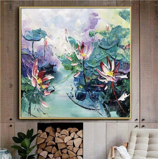 Renkli Lotus Siparişe Özel Soyut Yağlı Boya Tablo