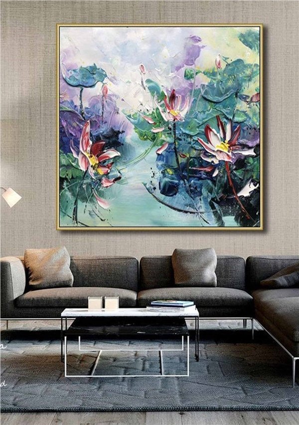 Renkli Lotus Siparişe Özel Soyut Yağlı Boya Tablo