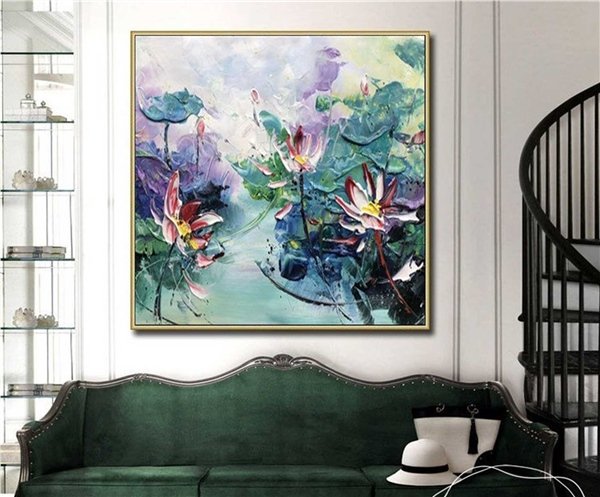Renkli Lotus Siparişe Özel Soyut Yağlı Boya Tablo