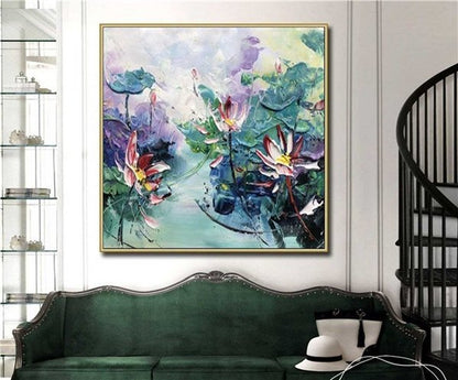 Renkli Lotus Siparişe Özel Soyut Yağlı Boya Tablo