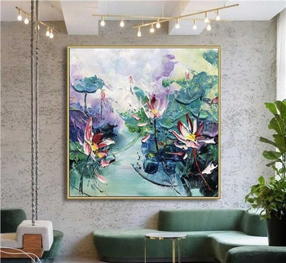 Renkli Lotus Siparişe Özel Soyut Yağlı Boya Tablo