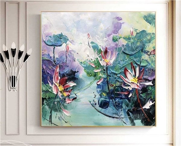 Renkli Lotus Siparişe Özel Soyut Yağlı Boya Tablo