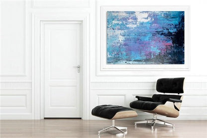 Koyu Açık Mavi Siparişe Özel Soyut Yağlı Boya Tablo