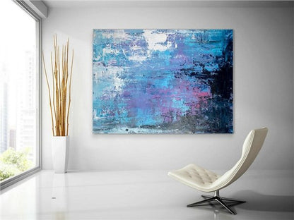Koyu Açık Mavi Siparişe Özel Soyut Yağlı Boya Tablo