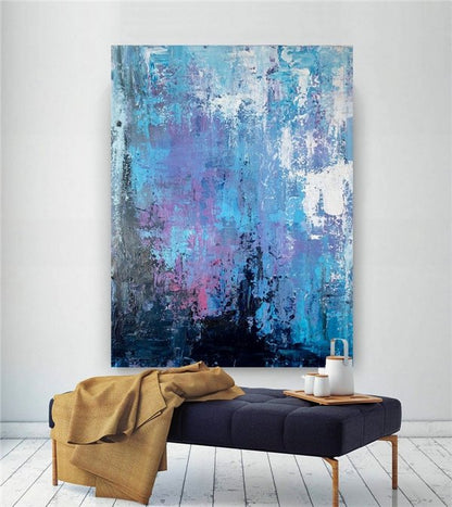 Koyu Açık Mavi Siparişe Özel Soyut Yağlı Boya Tablo