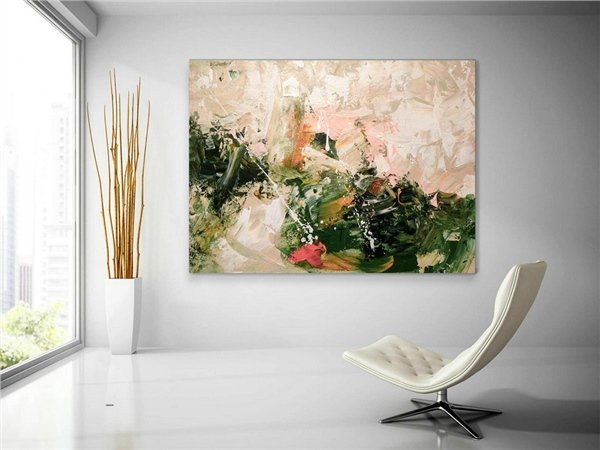 Yeşil ve Krem Siparişe Özel Soyut Yağlı Boya Tablo