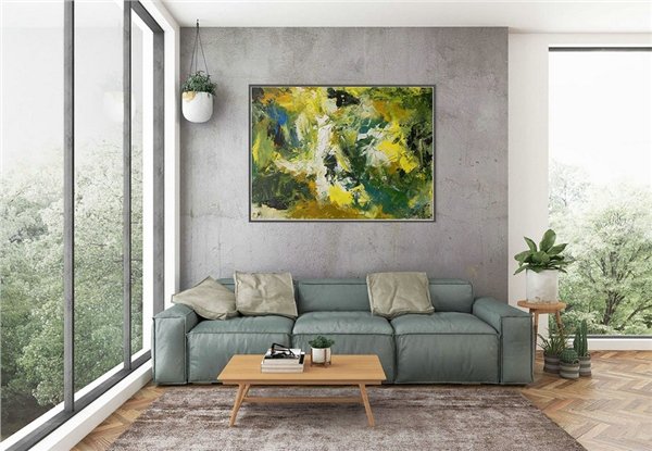 Açık Koyu Yeşil Siparişe Özel Soyut Yağlı Boya Tablo