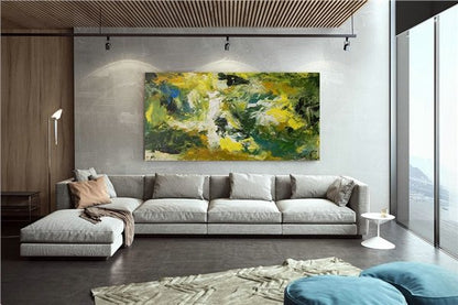 Açık Koyu Yeşil Siparişe Özel Soyut Yağlı Boya Tablo