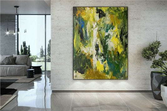 Açık Koyu Yeşil Siparişe Özel Soyut Yağlı Boya Tablo