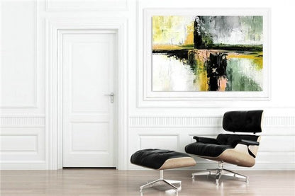 Çağdaş Yeşil Sarı Siparişe Özel Soyut Yağlı Boya Tablo