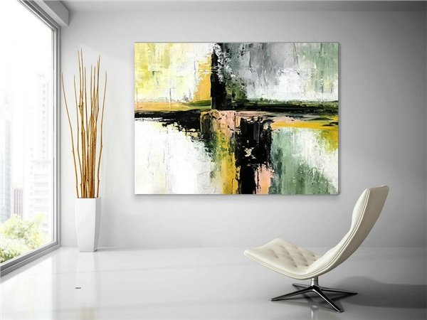 Çağdaş Yeşil Sarı Siparişe Özel Soyut Yağlı Boya Tablo