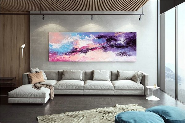 Fuşya Mor ve Mavi Siparişe Özel Soyut Yağlı Boya Tablo