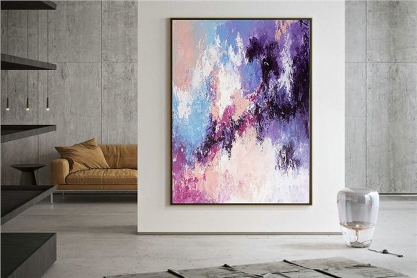 Fuşya Mor ve Mavi Siparişe Özel Soyut Yağlı Boya Tablo