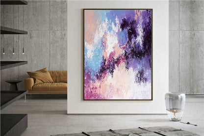 Fuşya Mor ve Mavi Siparişe Özel Soyut Yağlı Boya Tablo