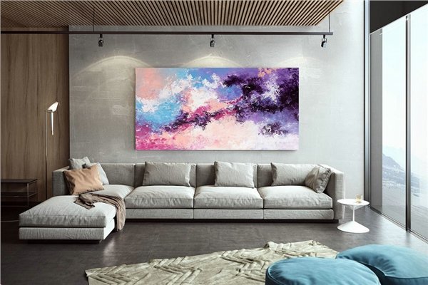 Fuşya Mor ve Mavi Siparişe Özel Soyut Yağlı Boya Tablo