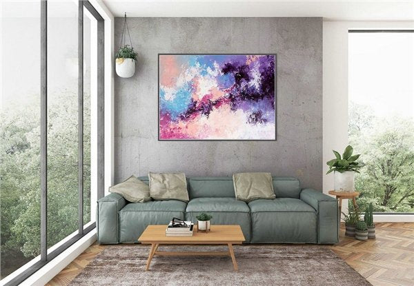 Fuşya Mor ve Mavi Siparişe Özel Soyut Yağlı Boya Tablo