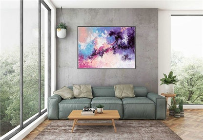 Fuşya Mor ve Mavi Siparişe Özel Soyut Yağlı Boya Tablo