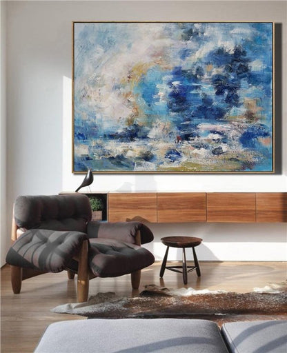 Mavi Deniz Siparişe Özel Soyut Yağlı Boya Tablo