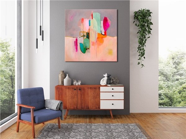 Mercan Pembesi Beyaz Gri Siparişe Özel Soyut Yağlı Boya Tablo