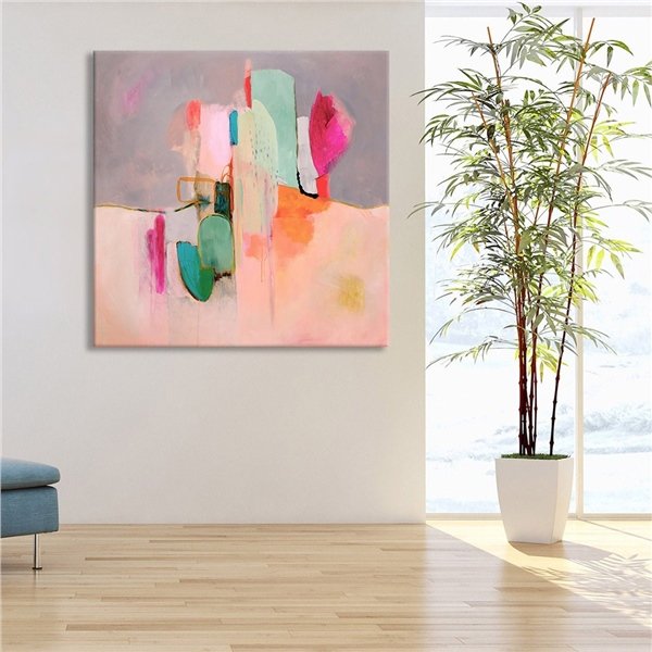 Mercan Pembesi Beyaz Gri Siparişe Özel Soyut Yağlı Boya Tablo