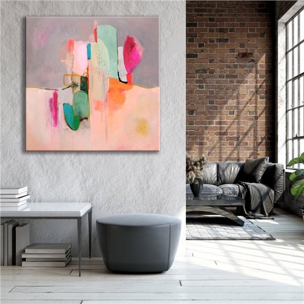 Mercan Pembesi Beyaz Gri Siparişe Özel Soyut Yağlı Boya Tablo