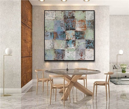Turkuaz Mavisi Siparişe Özel Soyut Yağlı Boya Tablo