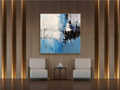 Mavi Siyah Siparişe Özel Soyut Yağlı Boya Tablo