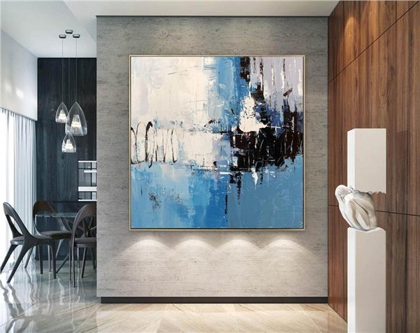 Mavi Siyah Siparişe Özel Soyut Yağlı Boya Tablo