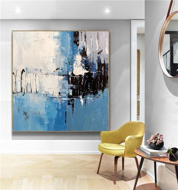 Mavi Siyah Siparişe Özel Soyut Yağlı Boya Tablo