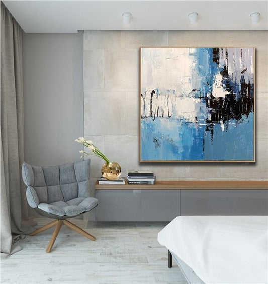 Mavi Siyah Siparişe Özel Soyut Yağlı Boya Tablo