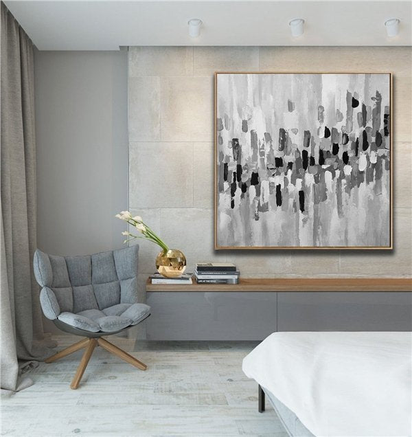 Siyah Beyaz Gri Siparişe Özel Soyut Yağlı Boya Tablo